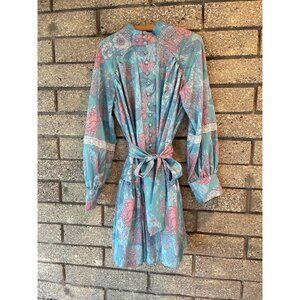 Vintage-Inspired Floral Print Button-Up Dress With Lace Trim & Tie Waist